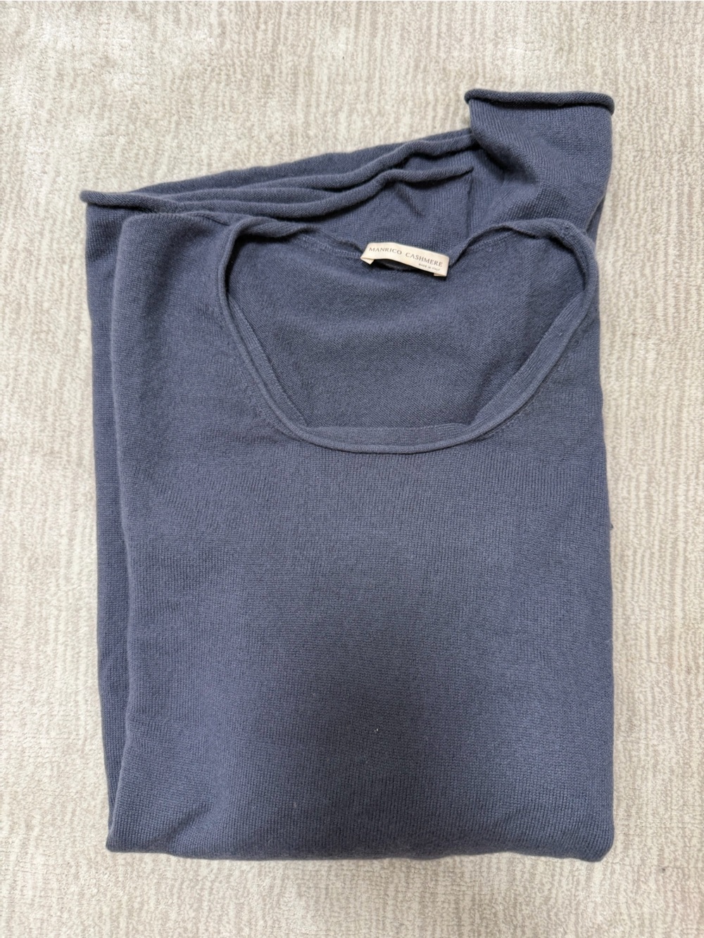 Manrico Cashmere 100% Cashmere Blue Long Sleeve Top Size L Made in Italy
